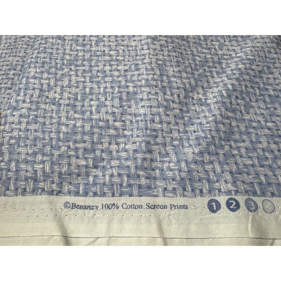 Benartex Cotton Screen Print Fabric Blue & White Basketweave Pattern 1/2 yard x - Picture 4 of 6